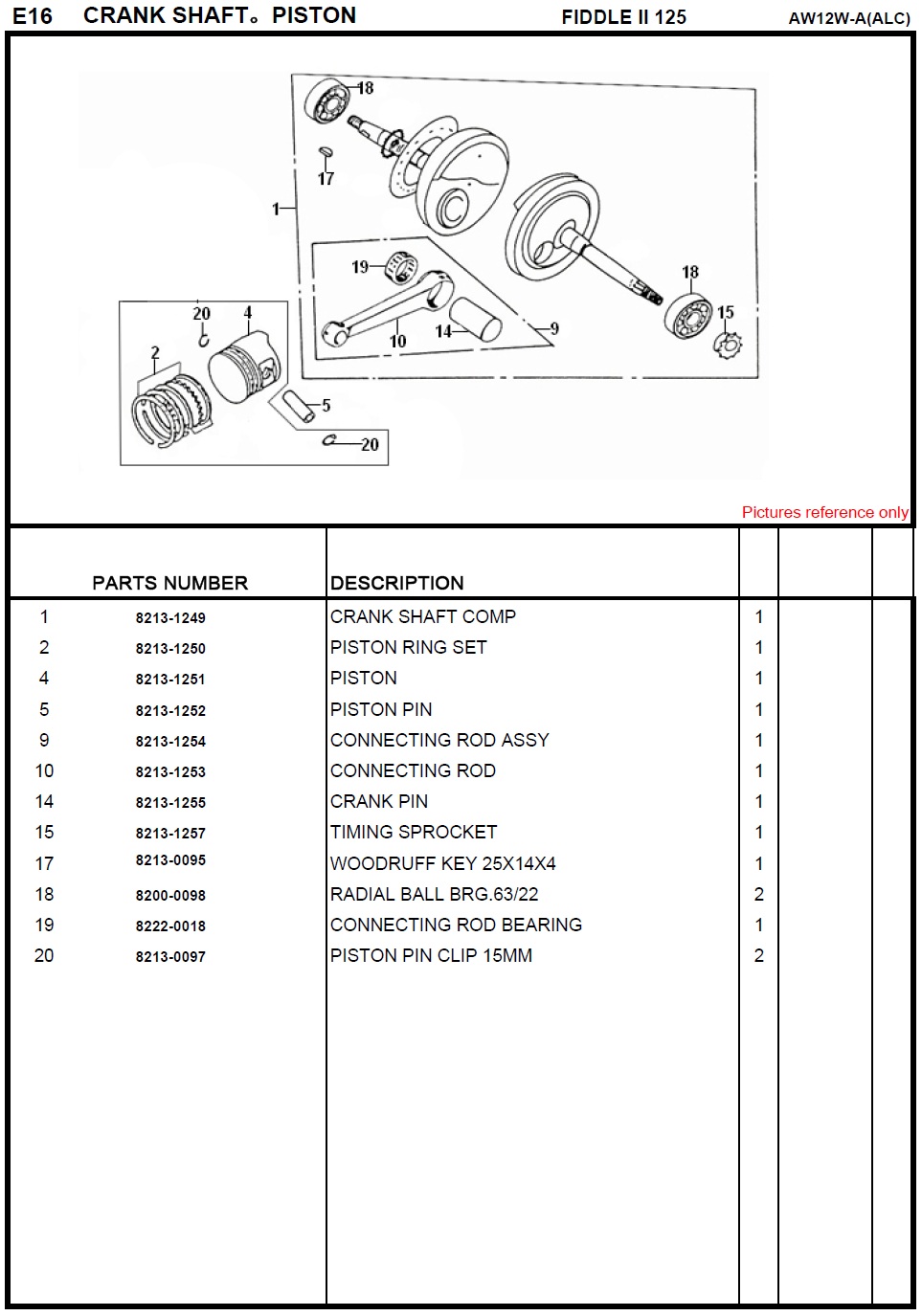 SYM Fiddle II 125 Crank Shaft - Piston